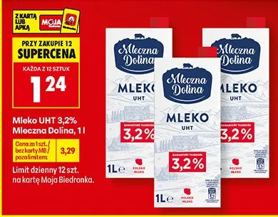 Mleko UHT 3,2% Mleczna Dolina promocja w Biedronka