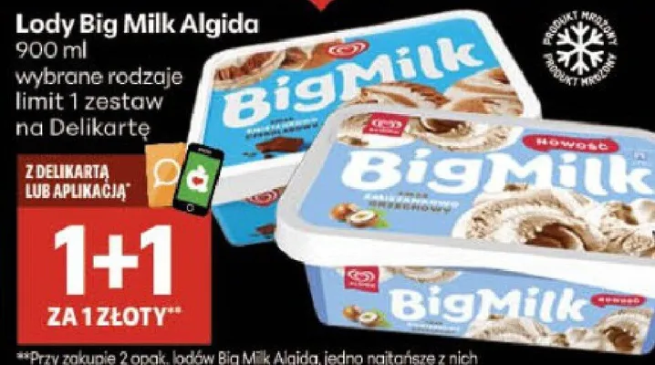 Lody Big Milk Algida promocja w Delikatesy Centrum