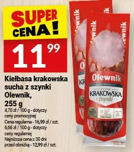 Kiełbasa krakowska sucha z szynki Olewnik promocja w Twój Market