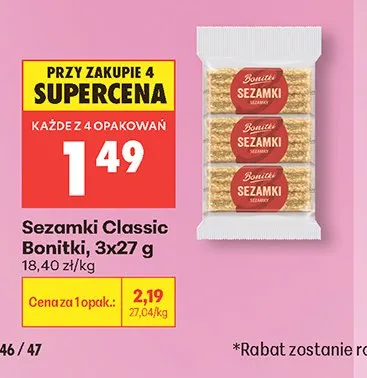 Sezamki Classic Bonitki 3-pak 27g promocja w Biedronka