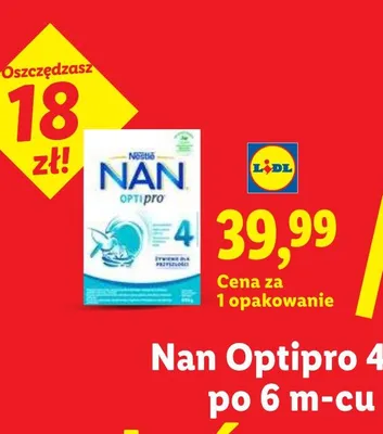 Mleko następne po 6m-cu Nan Optipro promocja w Lidl