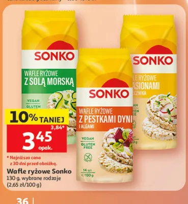 Wafle ryżowe z pestkami dyni i algami Sonko promocja w Auchan