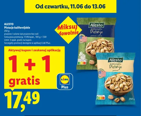 Pistacje kalifornijskie prażone bez soli Alesto promocja w Lidl