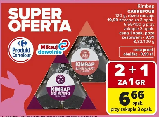 Kimbap śledź w kampie z torebkami promocja w Carrefour