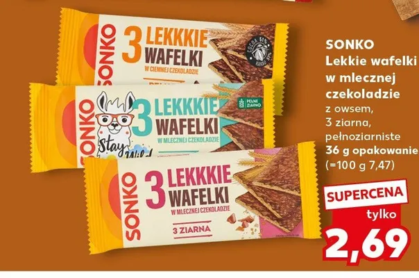 Lekkie wafelki w mlecznej czekoladzie z owsem Sonko promocja w Kaufland
