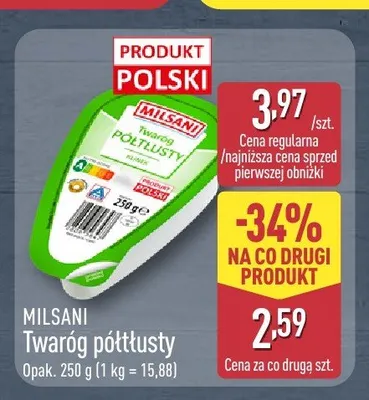 Twaróg półtłusty Milsani promocja w Aldi