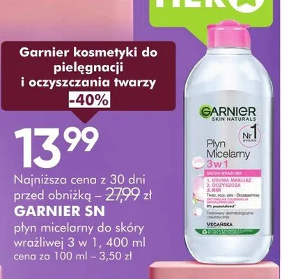 Płyn micelarny GARNIER SN płyn micelarny do skóry wrażliwej 3 w 1 promocja w Makro