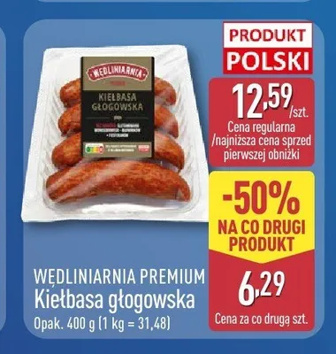 Kiełbasa głogowska Wędliniarnia Premium promocja w Aldi
