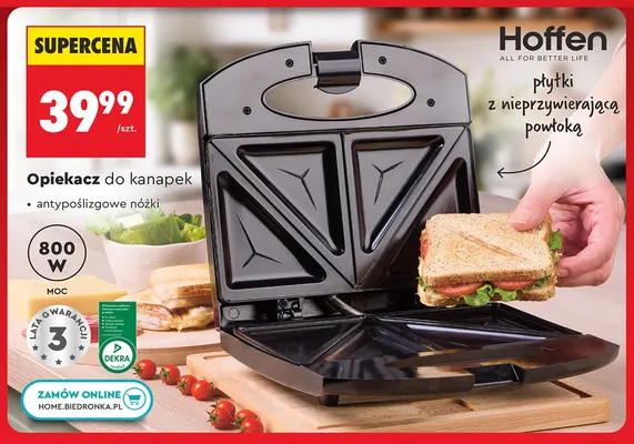 Opiekacz do kanapek Hoffen 800W promocja w Biedronka