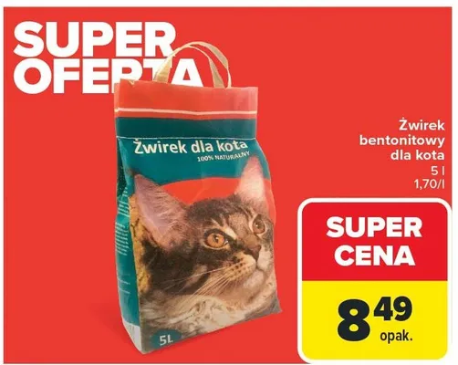 Żwirek bentonitowy dla kota 1.70/l 5l promocja w Carrefour