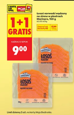Łosoś norweski wędzony na zimno w plastrach promocja w Biedronka