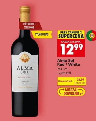 Wino Alma Sol Red półsłodkie czerwone promocja w Biedronka