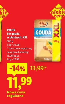Ser gouda w plastrach XXL Pilos promocja w Lidl