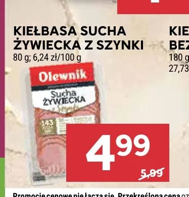 Kiełbasa sucha żywiecka z szynki Olewnik promocja w Stokrotka