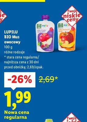 Mus owocowy LUPILU BIO Mus owocowy różne rodzaje promocja w Lidl