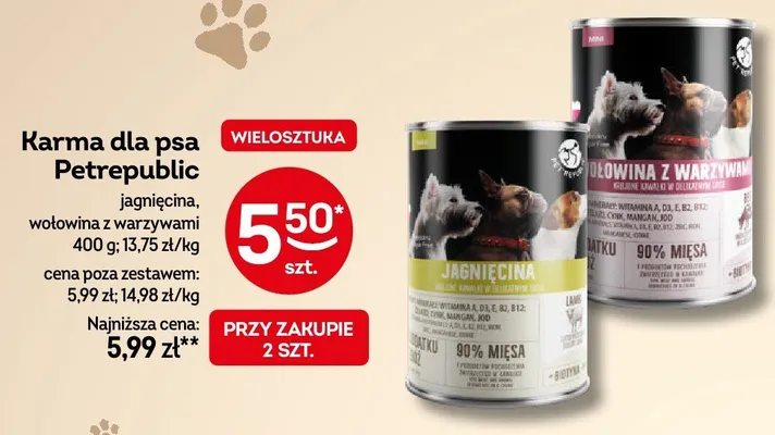 Karma dla psa wołowina z warzywami Petrepublic promocja w Żabka
