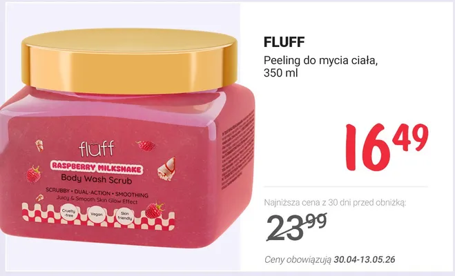 Peeling do mycia ciała Fluff Raspberry Milkshake Body Wash Scrub promocja w Rossmann