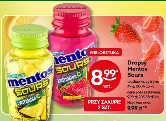 Dropsy Sours truskawka, cytryna promocja w Żabka
