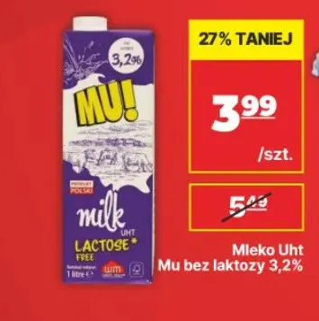 Mleko UHT bez laktozy Mu! 3,2% promocja w API Market
