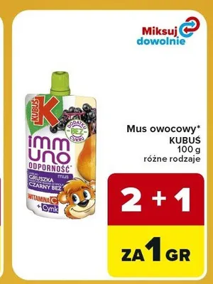 Mus owocowy Kubuś Immuno gruszka czarny bez promocja w Carrefour Express