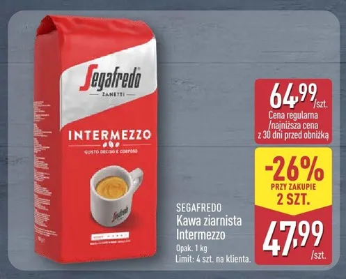 Kawa ziarnista SEGAFREDO Intermezzo promocja w Aldi