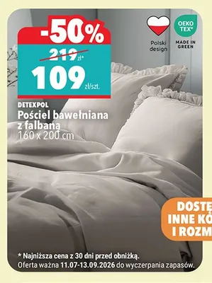 Pościel bawełniana z falbaną Detexpol 160x200 cm promocja w Biedronka