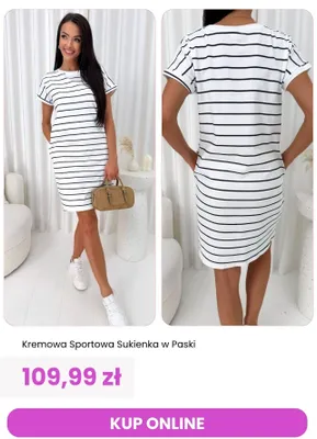 Kremowa sportowa sukienka w paski ModnaKiecka promocja w Modna Kiecka