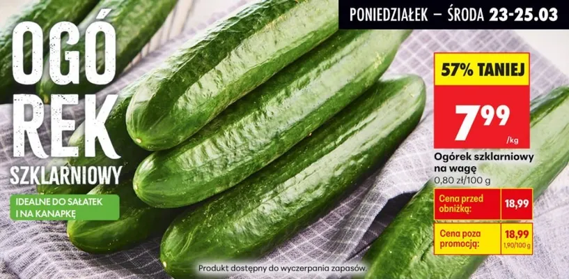 Ogórek szklarniowy na wagę promocja w Biedronka