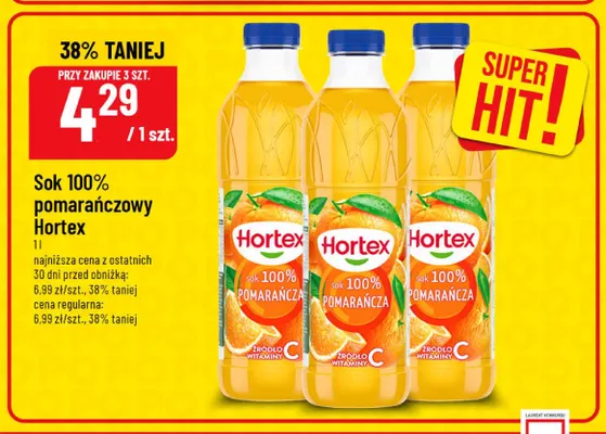 Sok pomarańczowy Hortex 100% promocja w POLOmarket
