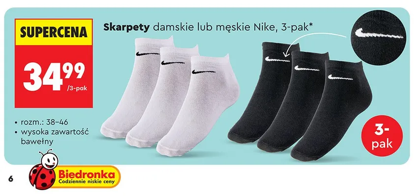 Skarpety męskie Nike 3-pak promocja w Biedronka