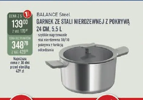 Garnek ze stali nierdzewnej z pokrywą BergHOFF BALANCE Steel promocja w Selgros