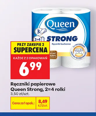 Ręczniki papierowe Queen Strong 2=4 rolki promocja w Biedronka