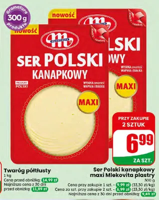 Ser Polski kanapkowy maxi Mlekovita plastry promocja w Dino