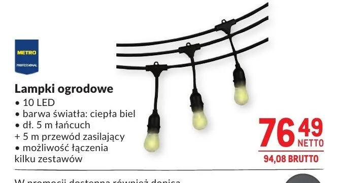 Lampki ogrodowe METRO Professional 10 LED ciepła biel 5m promocja w Makro