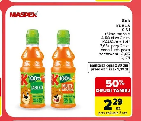 Sok Kubuś 100% Multiwitamina promocja w Carrefour Market