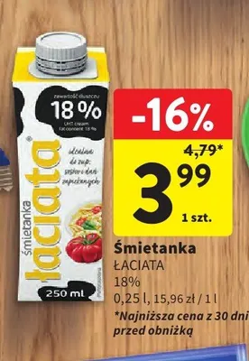 Śmietanka Łaciata 18% promocja w Intermarche