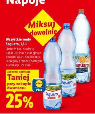 Woda lekko gazowana Saguaro promocja w Lidl
