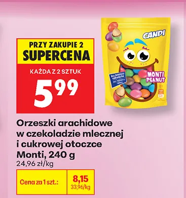 Orzeszki arachidowe w czekoladzie mlecznej i cukrowej otoczce Monti Candi promocja w Biedronka