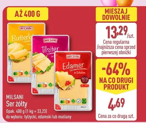 Ser żółty tylżycki Milsani promocja w Aldi