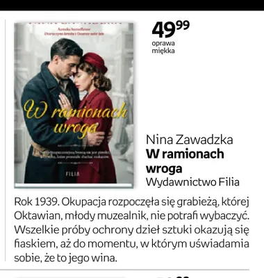 Książka W ramionach wroga Nina Zawadzka promocja w Empik