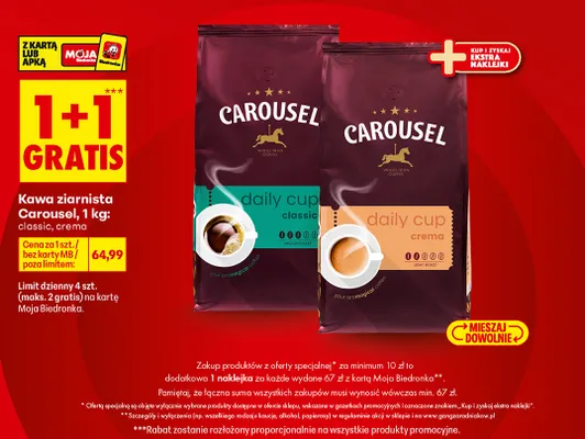 Kawa ziarnista Carousel classic promocja w Biedronka