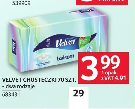 Chusteczki higieniczne Velvet Balsam promocja w Selgros