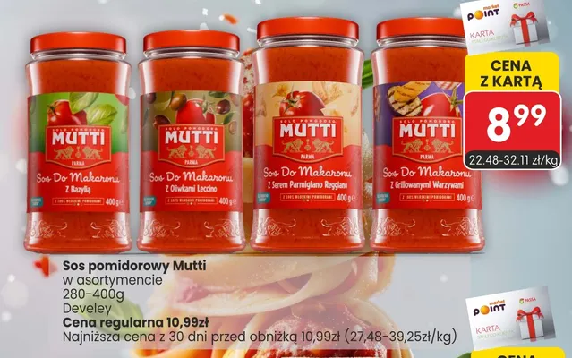 Sos do makaronu Mutti z bazylią promocja w Market Point