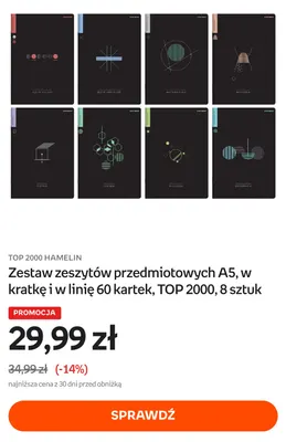 Zestaw zeszytów przedmiotowych A5 w kratkę i w linię 60 kartek TOP 2000 8-pak promocja w Empik