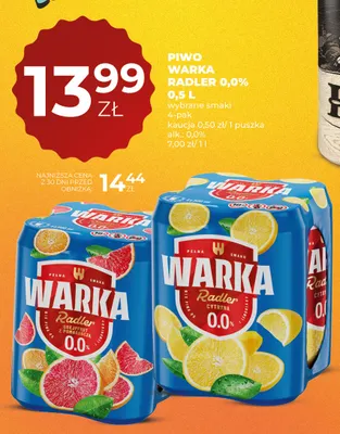 Piwo bezalkoholowe Warka Radler cytryna 4-pak 500 ml promocja w Duży Ben