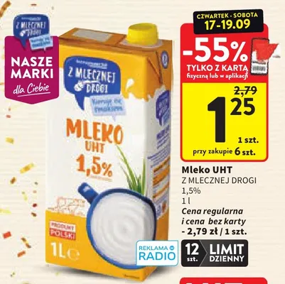 Mleko UHT Z Mlecznej Drogi 1,5% promocja w Intermarche