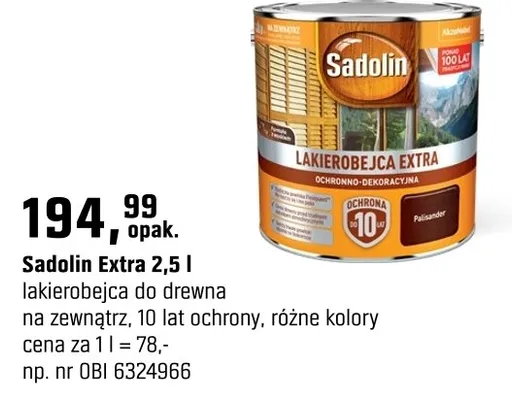Sadolin Extra lakierobejca 2,5 l promocja w OBI