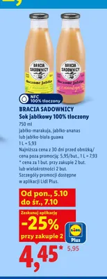 Sok jabłkowy 100% tłoczony jabłko-biała guawa Bracia Sadownicy promocja w Lidl