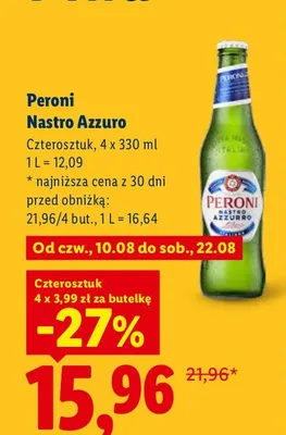 Piwo Peroni Nastro Azzurro 4-pak promocja w Lidl