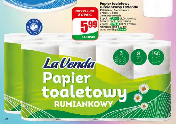 Papier toaletowy rumiankowy LaVenda promocja w Dino